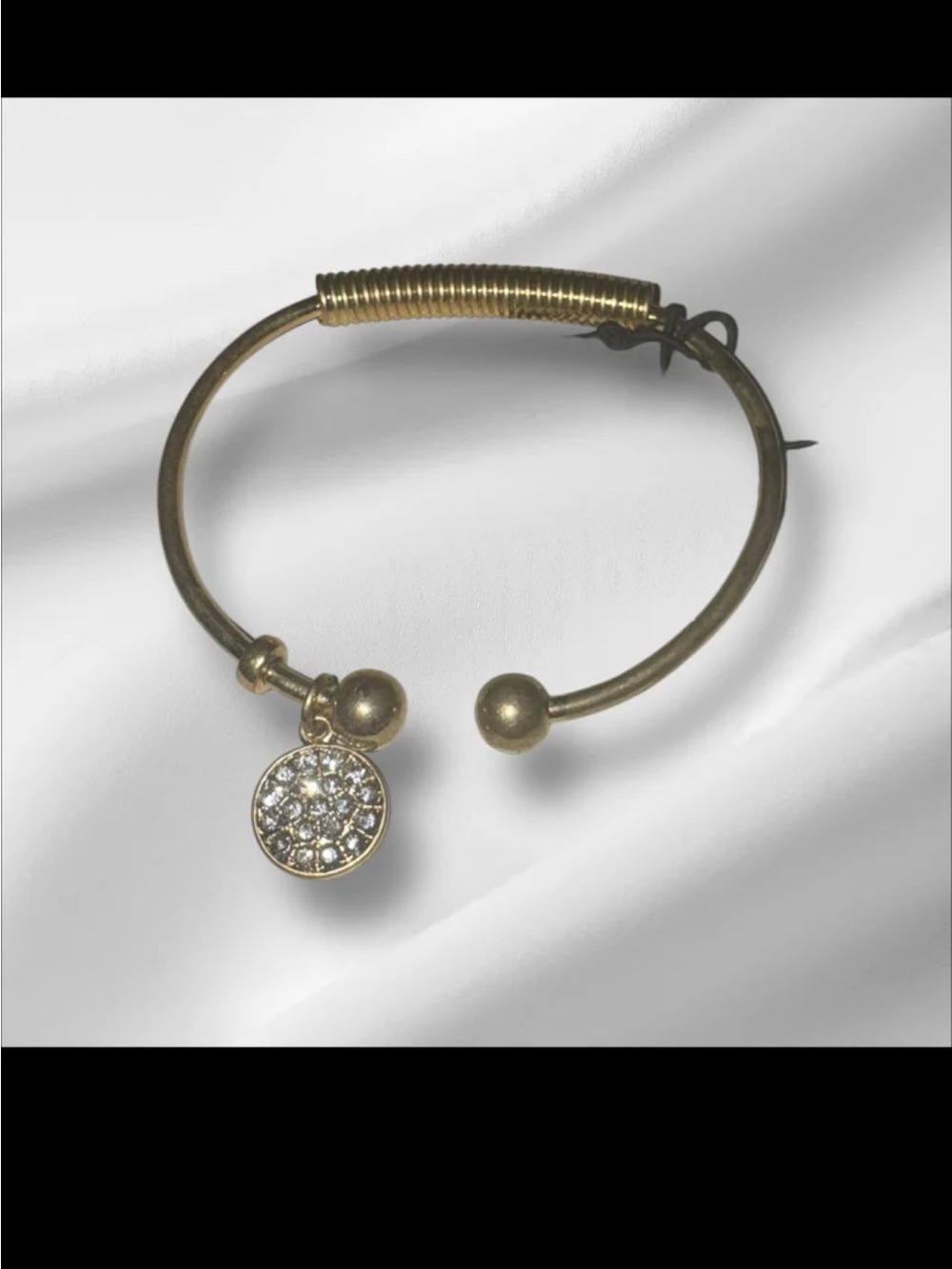 Gold Coil‑Detail Open Bracelet NWT | Textured Charm Accent | Adjustable